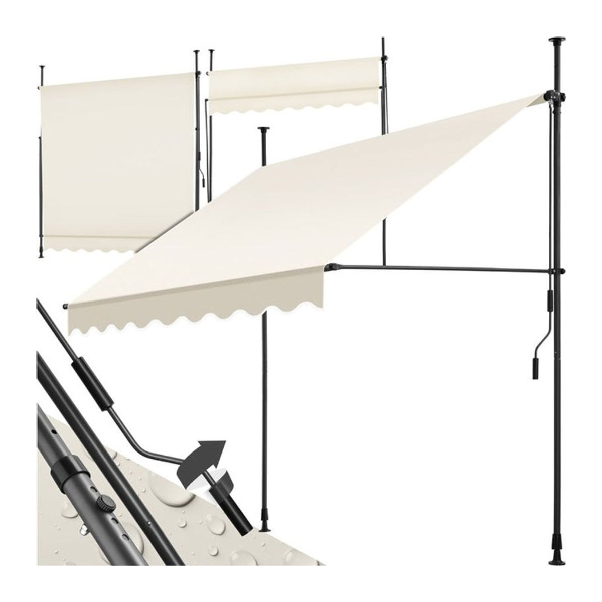tectake Klemmmarkise mit Handkurbel und höhenverstellbarer Höhe: 211 - 304 cm - Bild 1