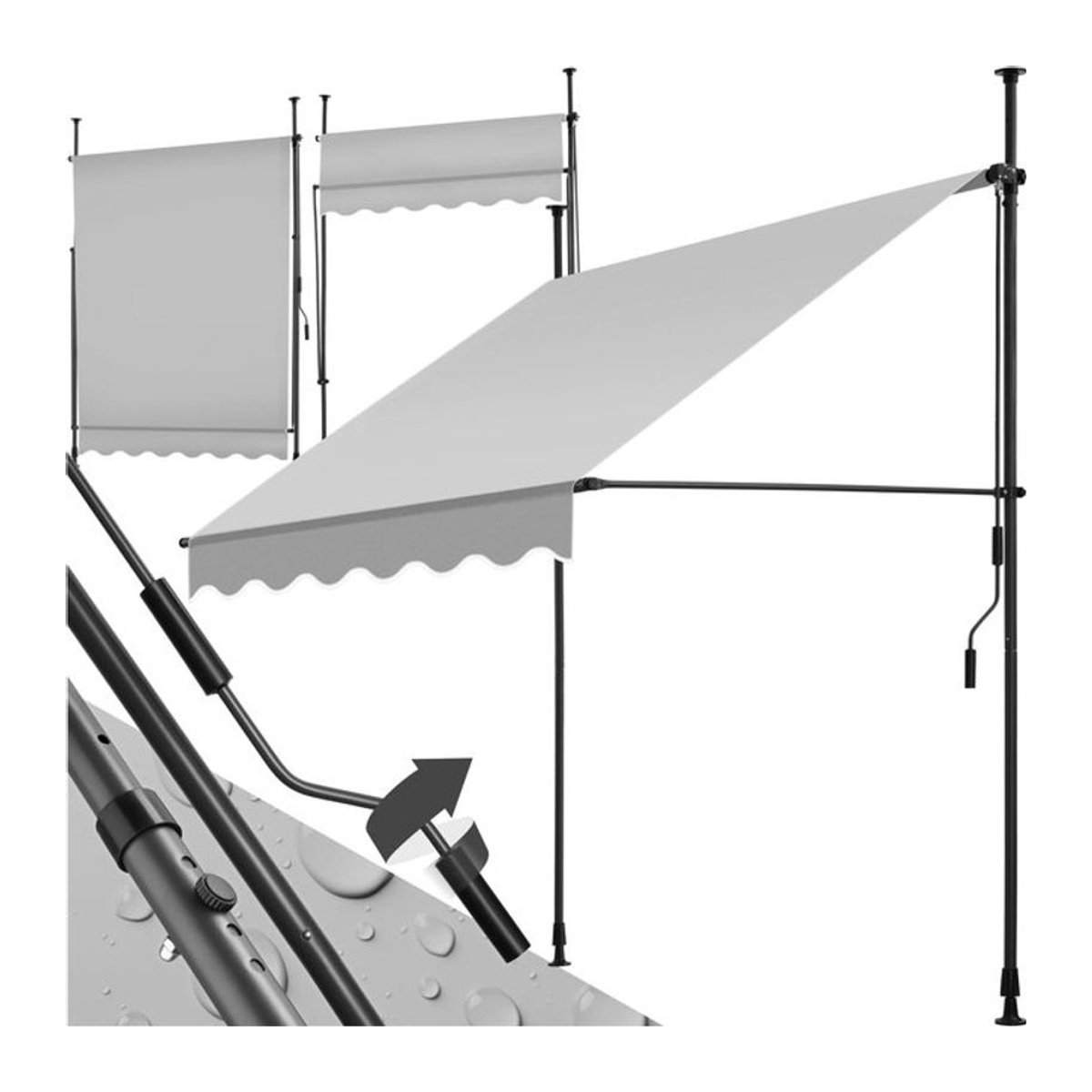 tectake Klemmmarkise mit Handkurbel und höhenverstellbarer Höhe: 211 - 304 cm - Bild 1