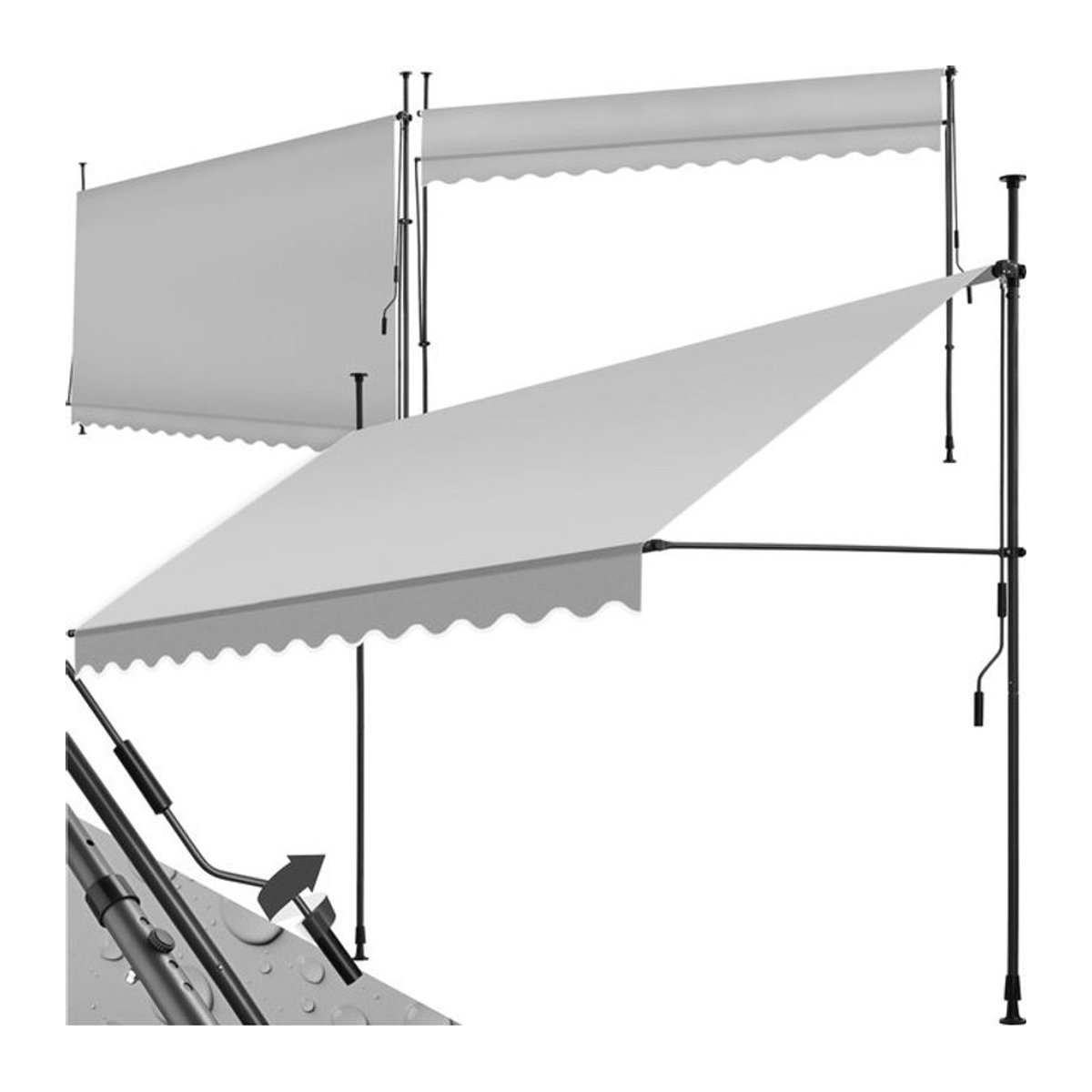 tectake Klemmmarkise mit Handkurbel und höhenverstellbarer Höhe: 211 - 304 cm - Bild 1