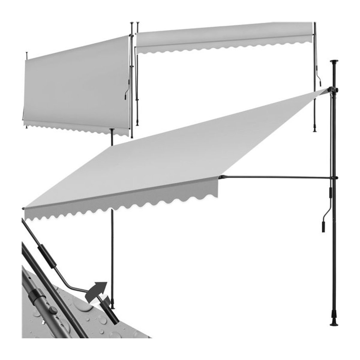 tectake Klemmmarkise mit Handkurbel und höhenverstellbarer Höhe: 211 - 304 cm - Bild 1