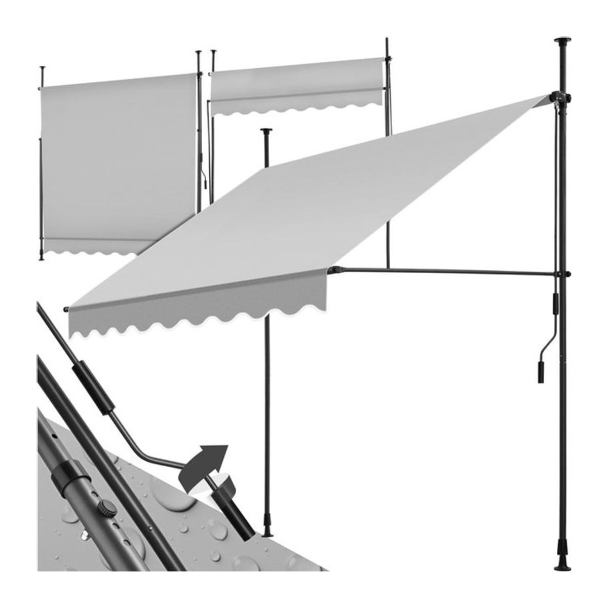 tectake Klemmmarkise mit Handkurbel und höhenverstellbarer Höhe von 211 bis 304 cm - Bild 1