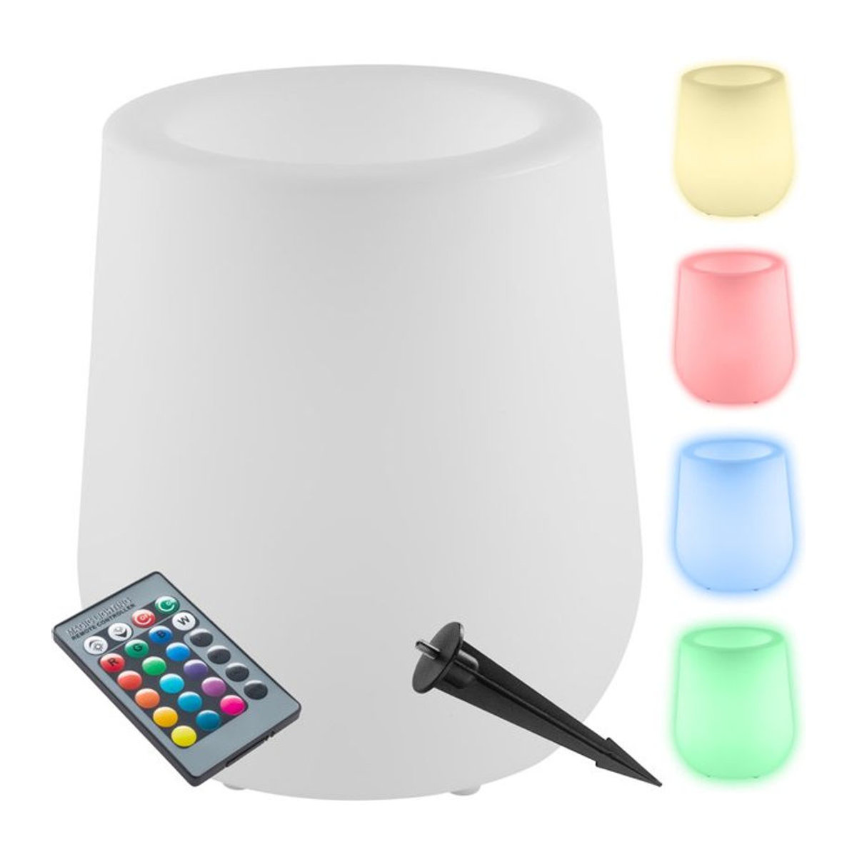 tectake LED-Blumentopf in Weiß mit 12 W Beleuchtung, Fernbedienung und Erdspieß, Durchmesser: 38 cm, Höhe: 44 cm - Bild 1
