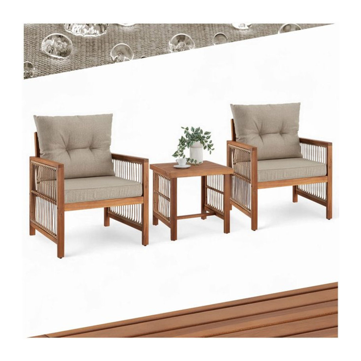 tectake Lounge-Set aus Polyrattan im Rope-Design mit Polsterung in Braun - Bild 1