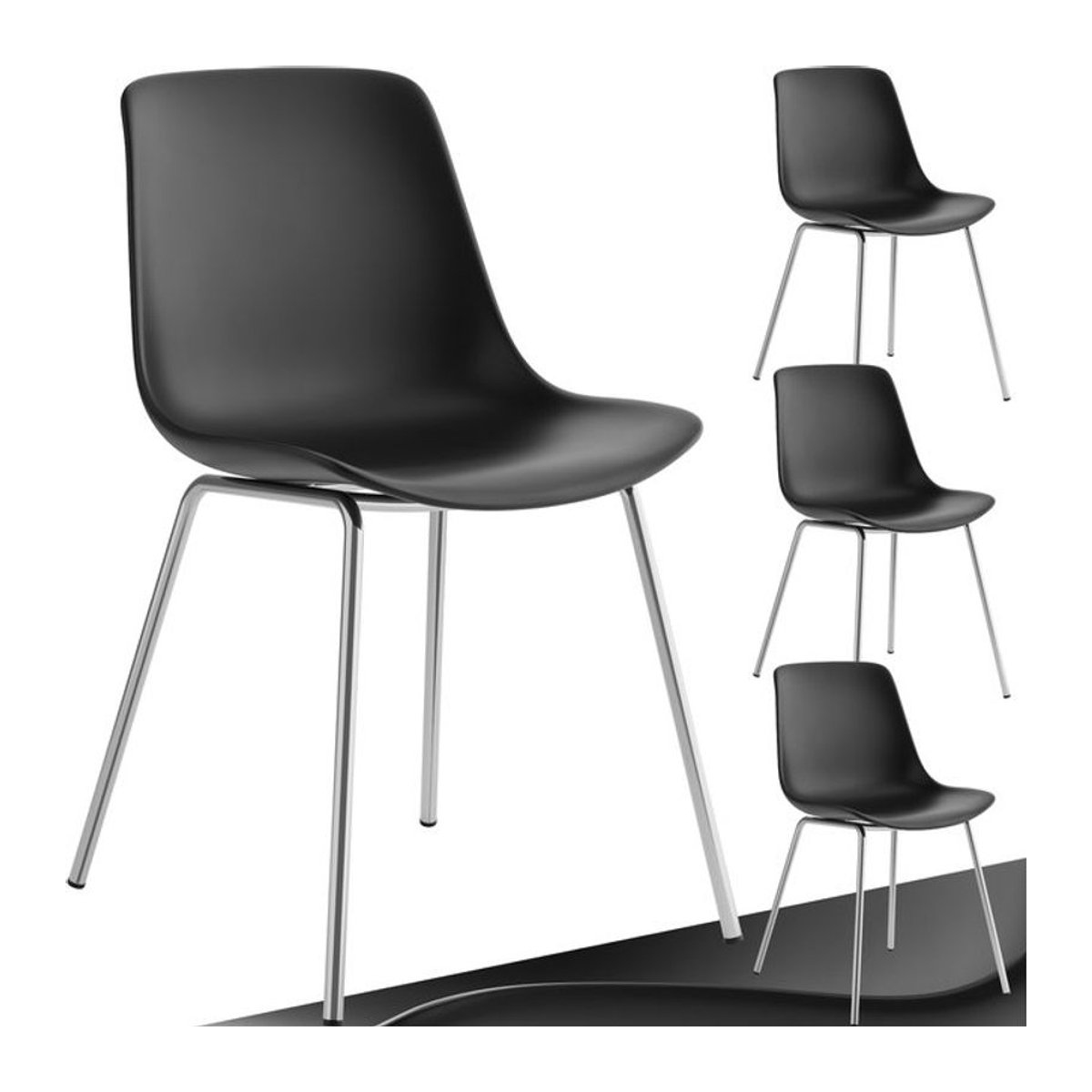 tectake Modern Esszimmerstuhl aus Kunststoff mit Metallbeinen, Schwarz, B: 46 cm, T: 55 cm, H: 80,5 cm - Bild 1