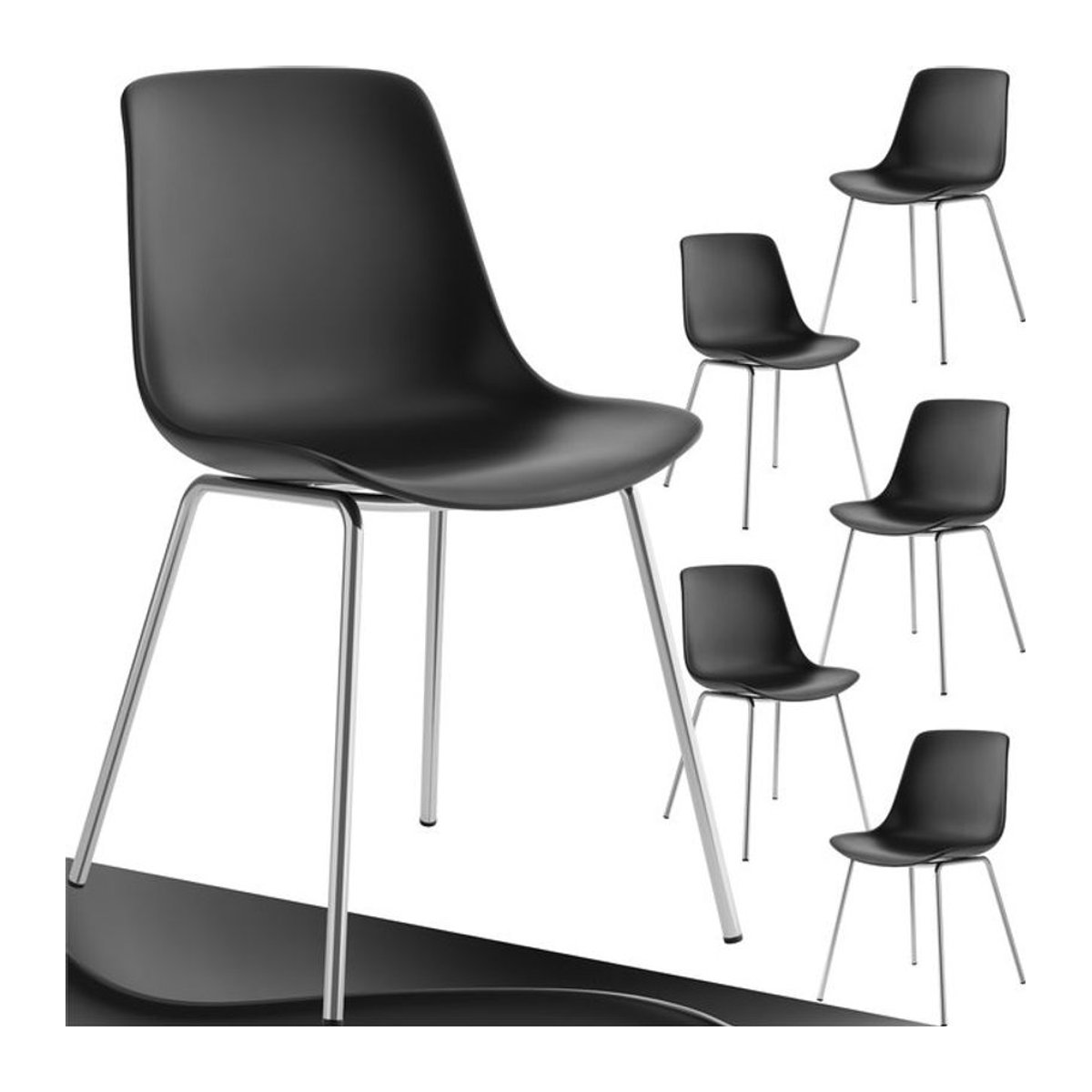 tectake Modern Esszimmerstuhl aus Kunststoff und Metall in Schwarz, B/T/H: 46 x 55 x 80,5 cm - Bild 1