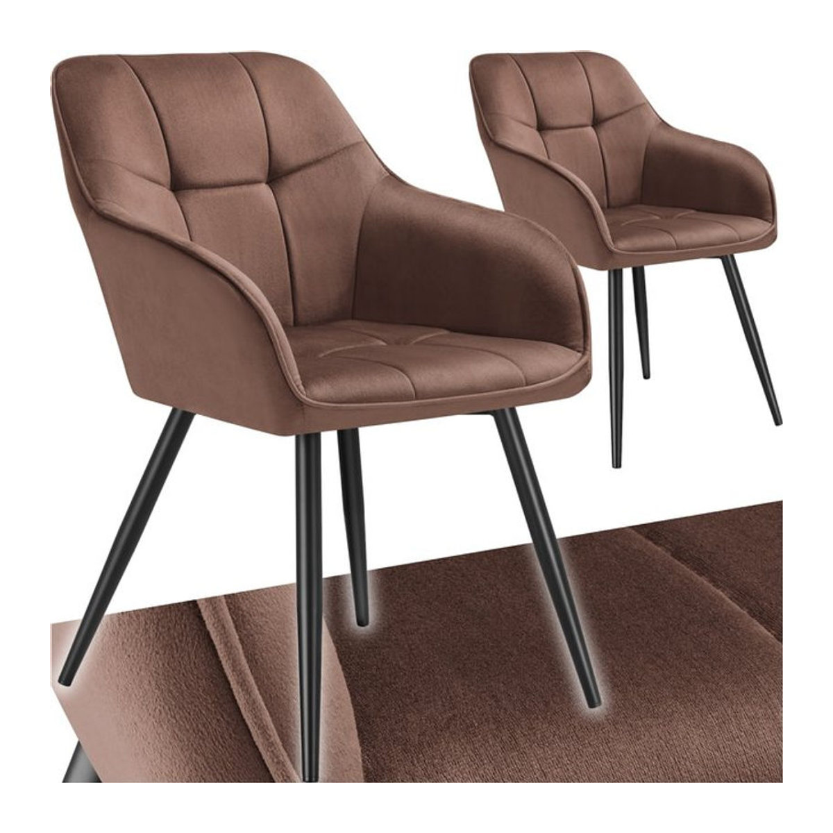 tectake Modern Esszimmerstuhl aus Samt mit Metallbeinen, B/T/H: 58 x 62 x 82 cm - Bild 1