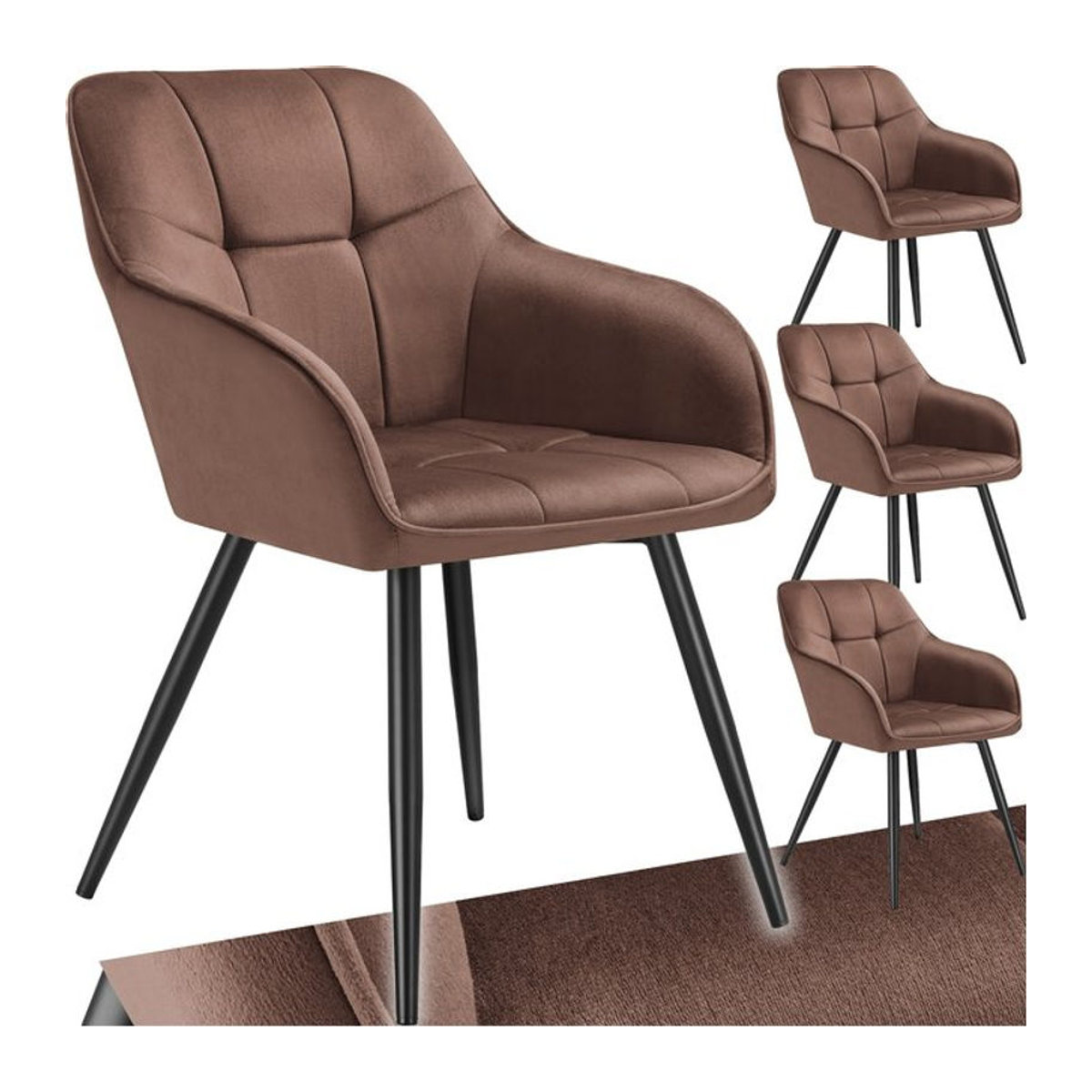 tectake Modern Esszimmerstuhl aus Samt mit Metallbeinen, B/T/H: 58 x 62 x 82 cm - Bild 1