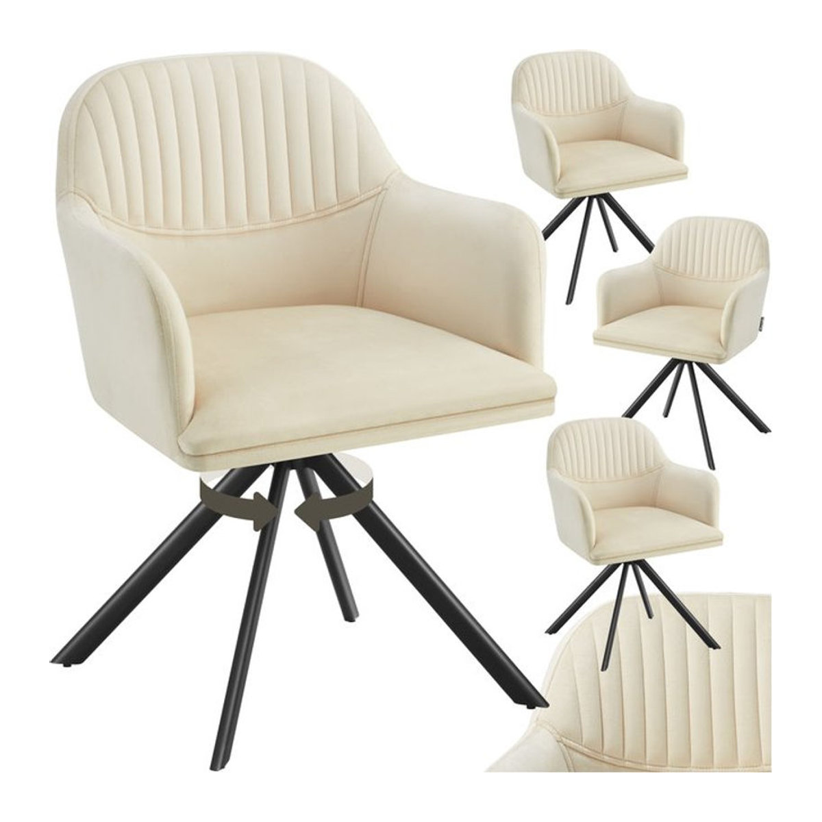tectake Modern Polsterstuhl aus Samt in Beige, 360 Grad drehbar mit Stahlbeinen, B/T/H: 56 x 59 x 81 cm - Bild 1