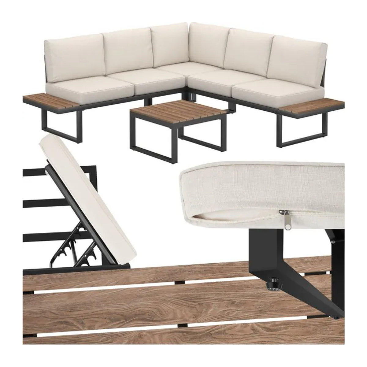 tectake Modernes Aluminium Garten-Lounge-Set mit Pulverbeschichtung und verstellbarer Ecklehne - Bild 1