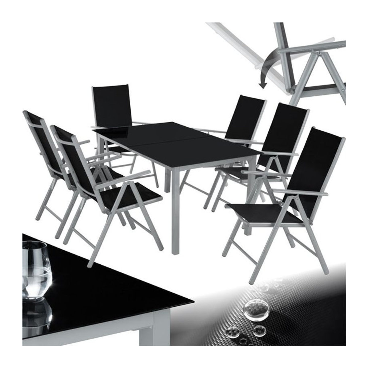 tectake Modernes Gartenmöbel-Set aus Aluminium in Schwarz für 6 Personen mit Glastisch und UV-beständigen Elementen - Bild 1