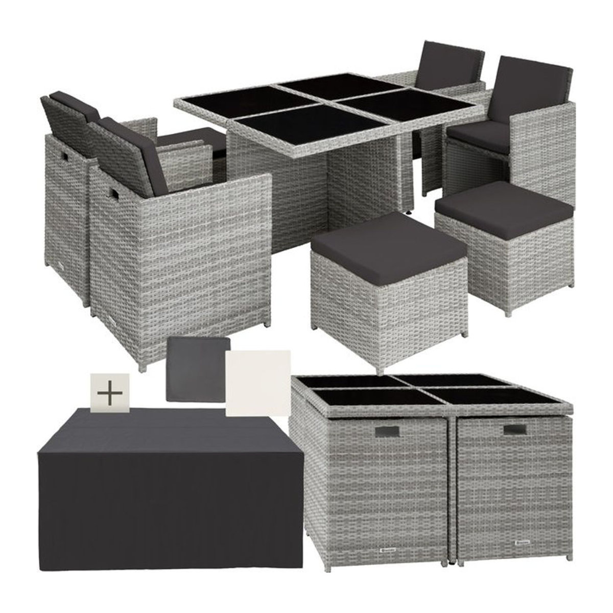 tectake Modernes Gartenmöbel-Set aus Polyrattan und Aluminium in Grau, wetterfest und UV-beständig - Bild 1