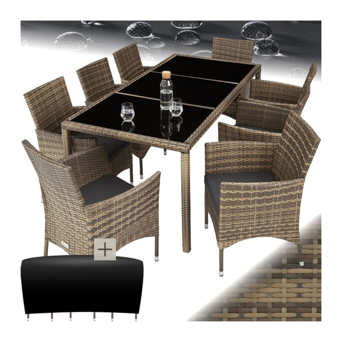tectake Modernes Polyrattan Gartenmöbel-Set in Braun für 8 Personen inklusive Schutzhülle - Bild 1