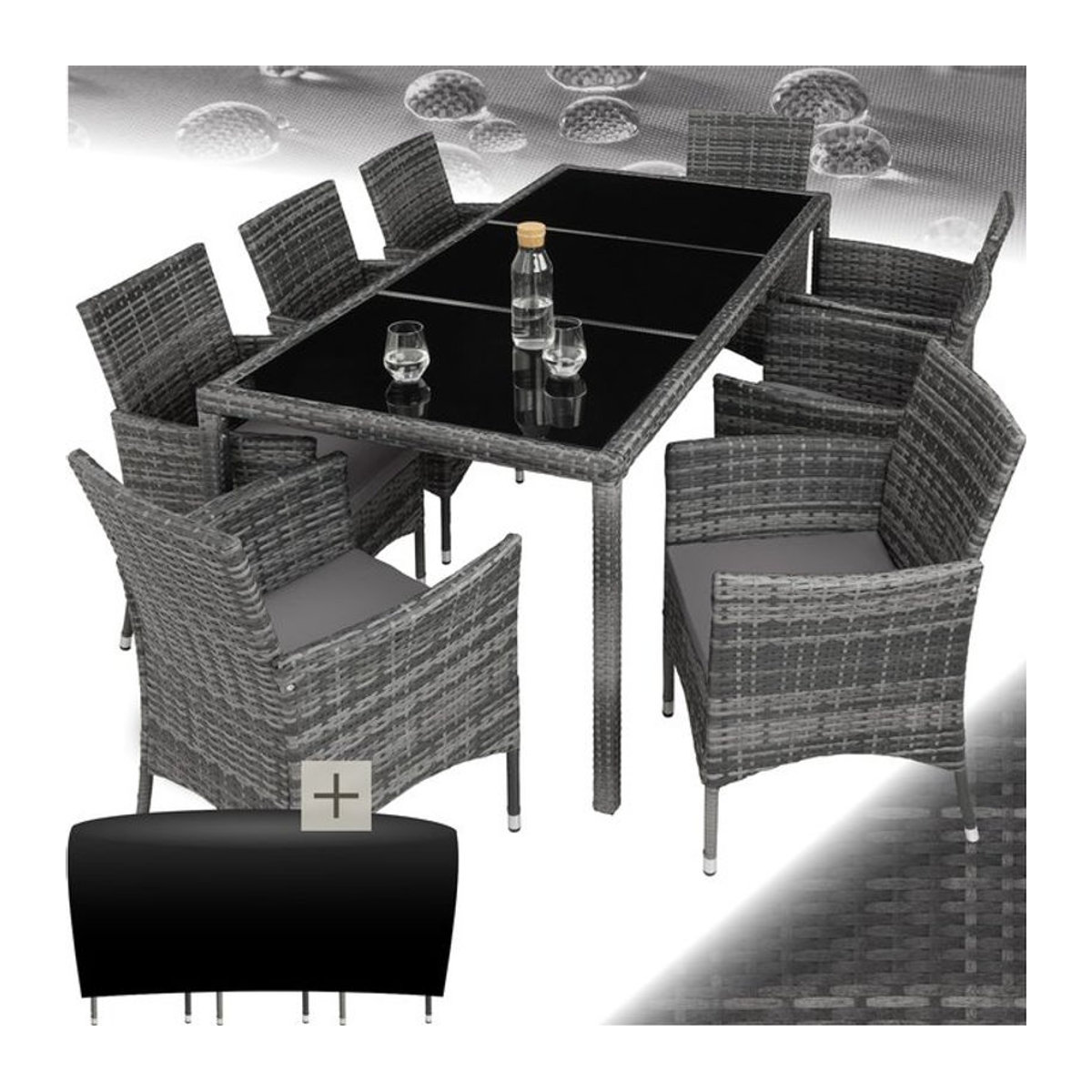 tectake Modernes Polyrattan Gartenmöbel-Set in Grau für 8 Personen inklusive Schutzhülle - Bild 1