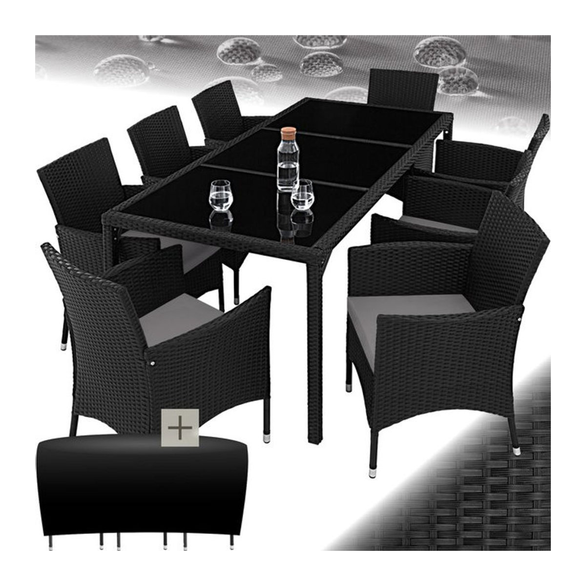 tectake® Modernes Polyrattan Gartenmöbel-Set in Schwarz für 8 Personen inklusive Schutzhülle - Bild 1