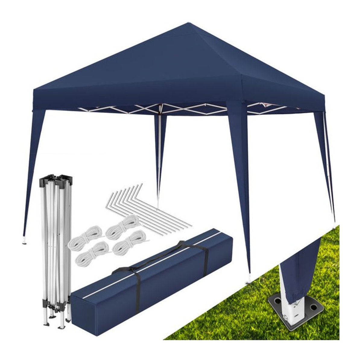 tectake Pavillon Blau aus Stahl mit höhenverstellbaren Füßen, B/T: 300 x 300 cm, inklusive Spannseilen, Heringen und Tragetasche - Bild 1