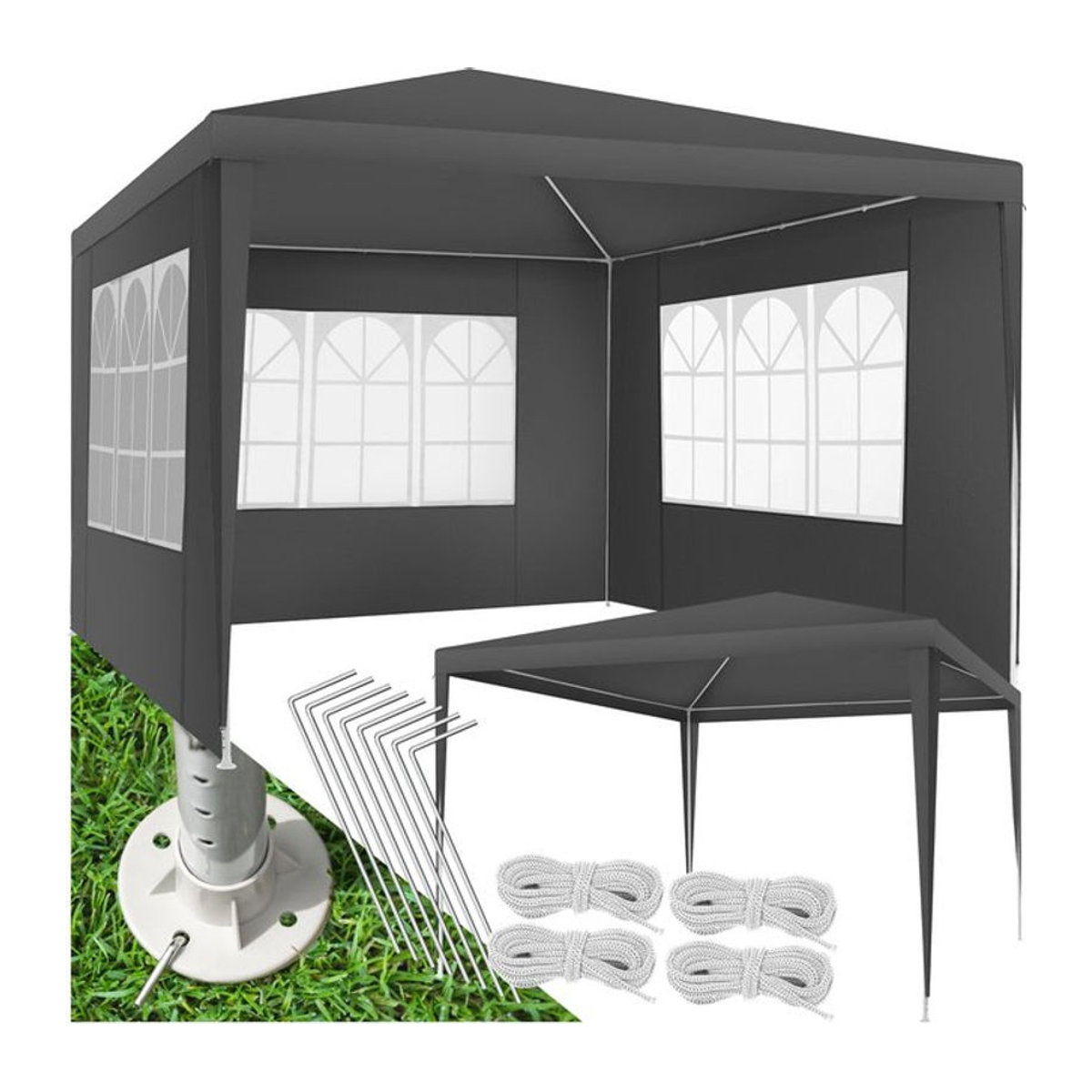 tectake Pavillon in Anthrazit mit UV-Schutz und wasserdichtem Kunststoff-Dach im Stecksystem, B/T: 300 x 300 cm - Bild 1