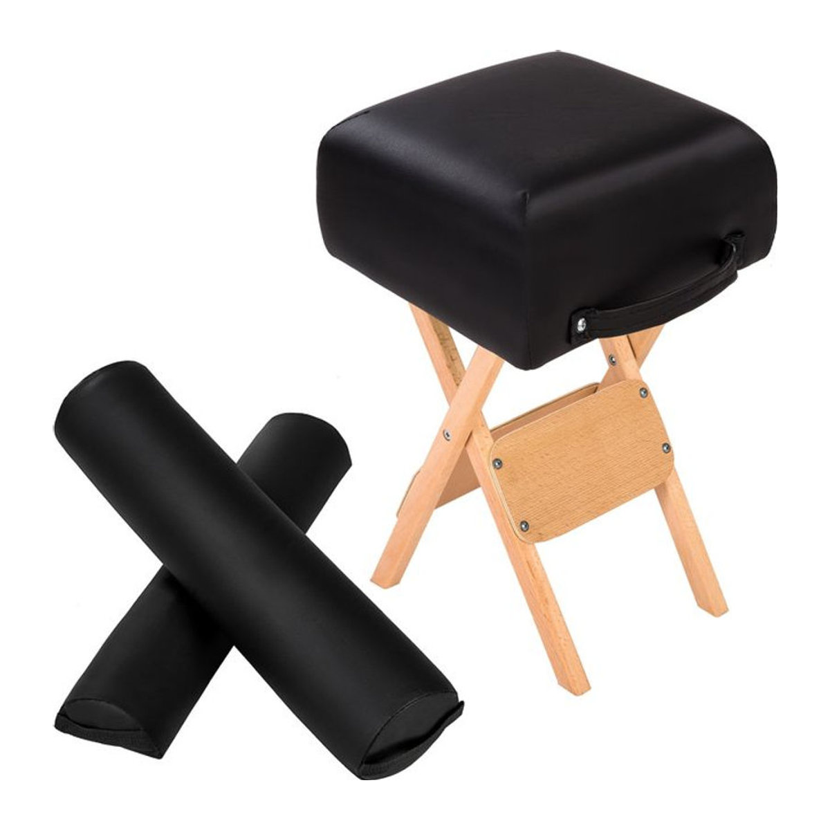 tectake Polsterhocker aus Holz und Kunstleder mit 2 Rollen in Schwarz - Bild 1