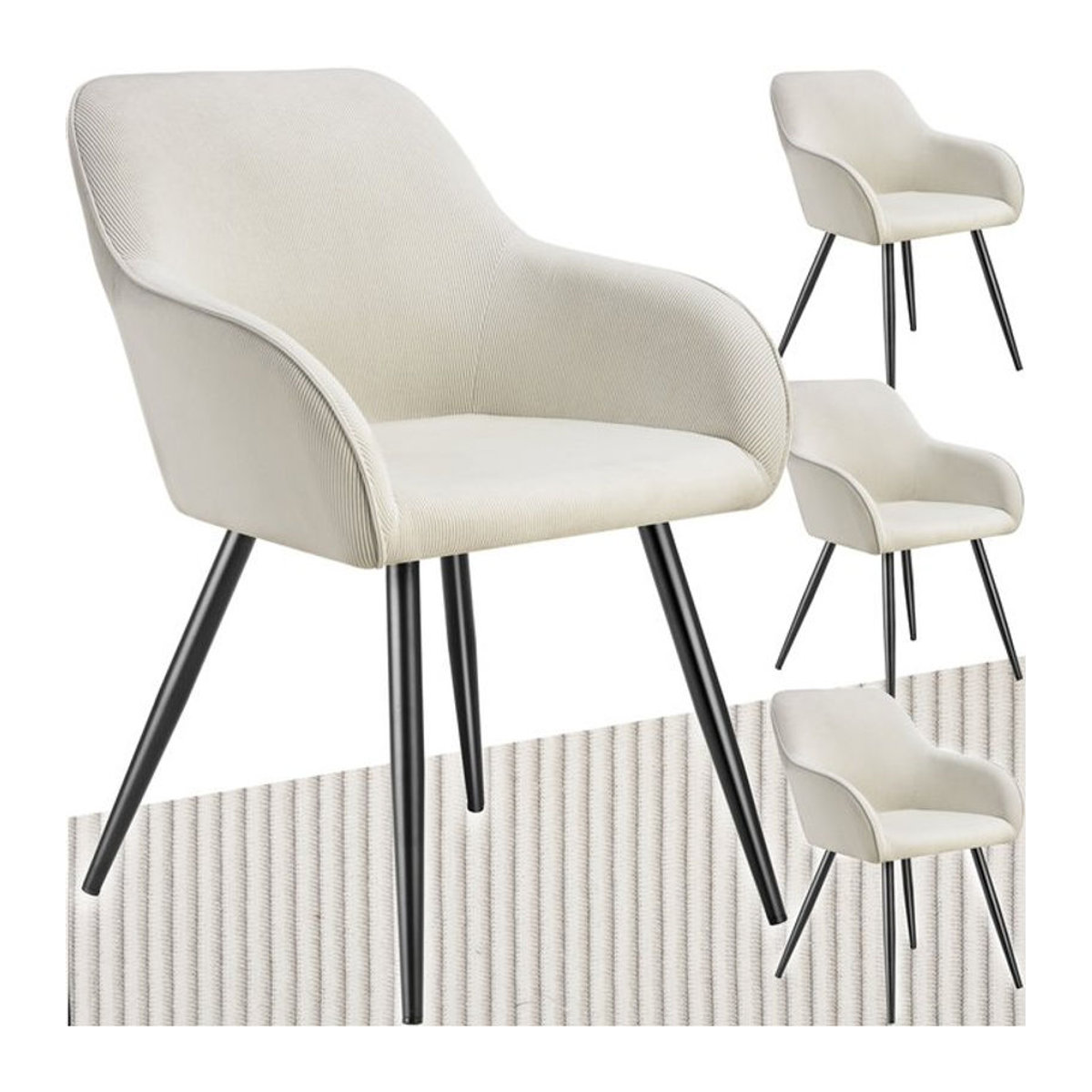 tectake Polsterstuhl Esszimmerstuhl in Cordoptik aus Stoff, Beige, B/T/H: 58 x 62 x 82 cm - Bild 1