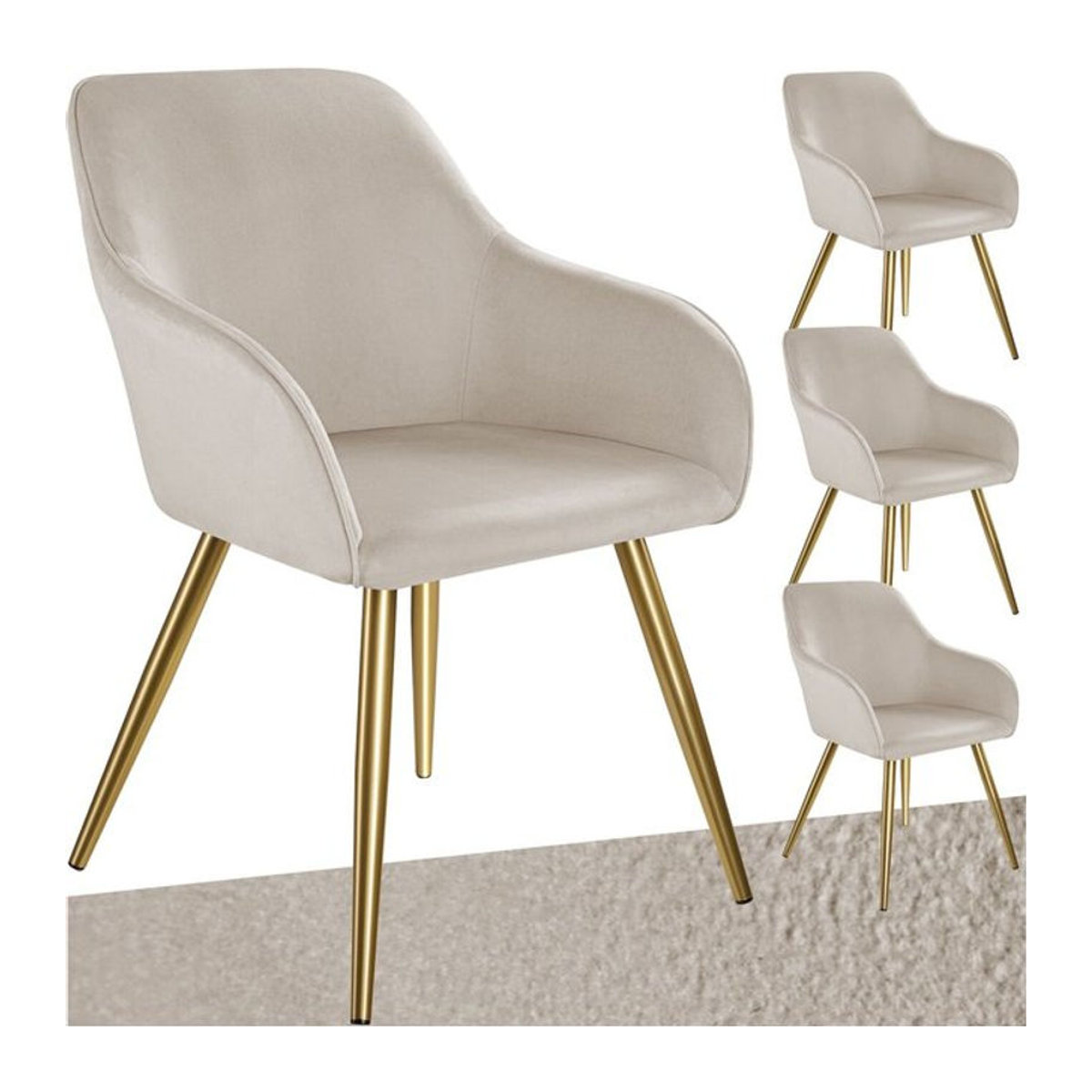 tectake Polsterstuhl Esszimmerstuhl in Samtoptik Beige mit Metallbeinen, B/T/H: 58 x 62 x 82 cm - Bild 1