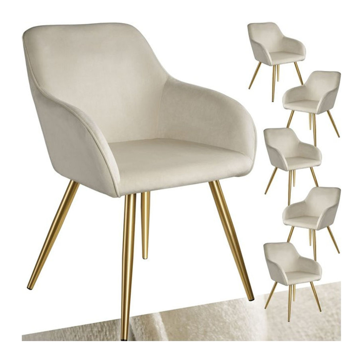 tectake Polsterstuhl Esszimmerstuhl in Samtoptik Beige mit Metallbeinen B/T/H: 58 x 62 x 82 cm - Bild 1