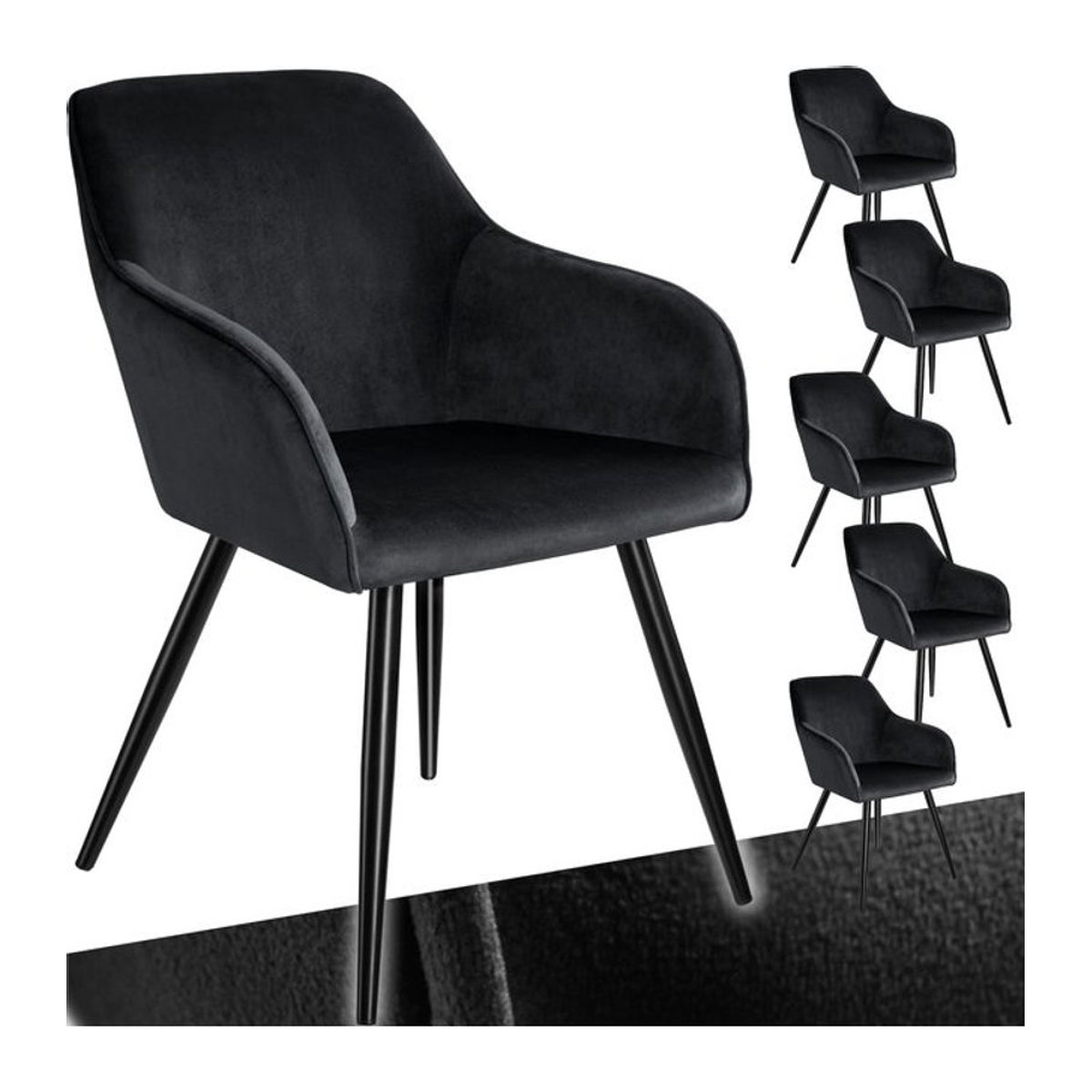 tectake Polsterstuhl Esszimmerstuhl in Samtoptik mit schwarzen Stahlbeinen, Schwarz, B: 58 cm, T: 62 cm, H: 82 cm - Bild 1