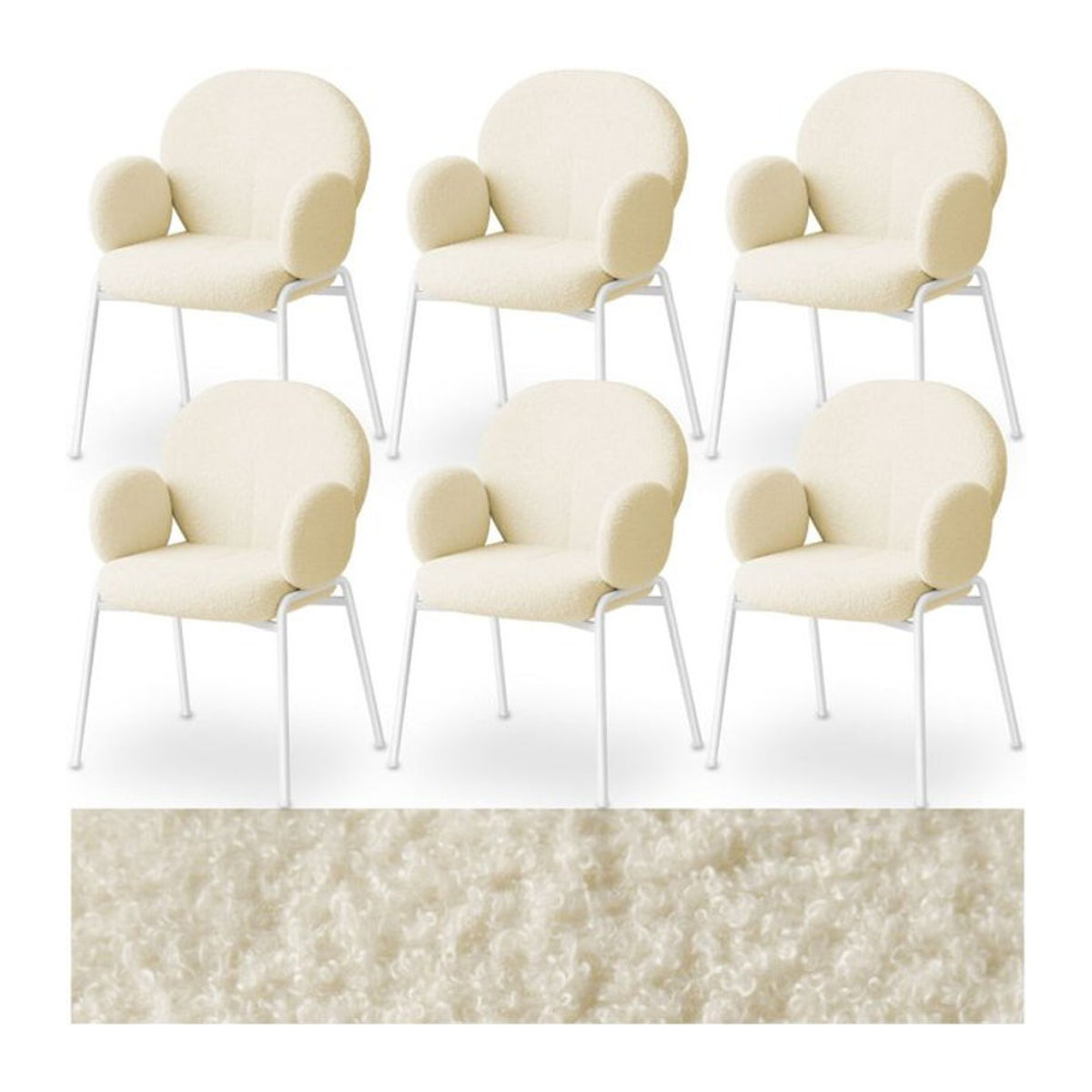 tectake Polsterstuhl in Beige mit Bouclé-Bezug und Metallbeinen im skandinavischen Design, B/T/H: 61,5 x 62 x 90 cm - Bild 1