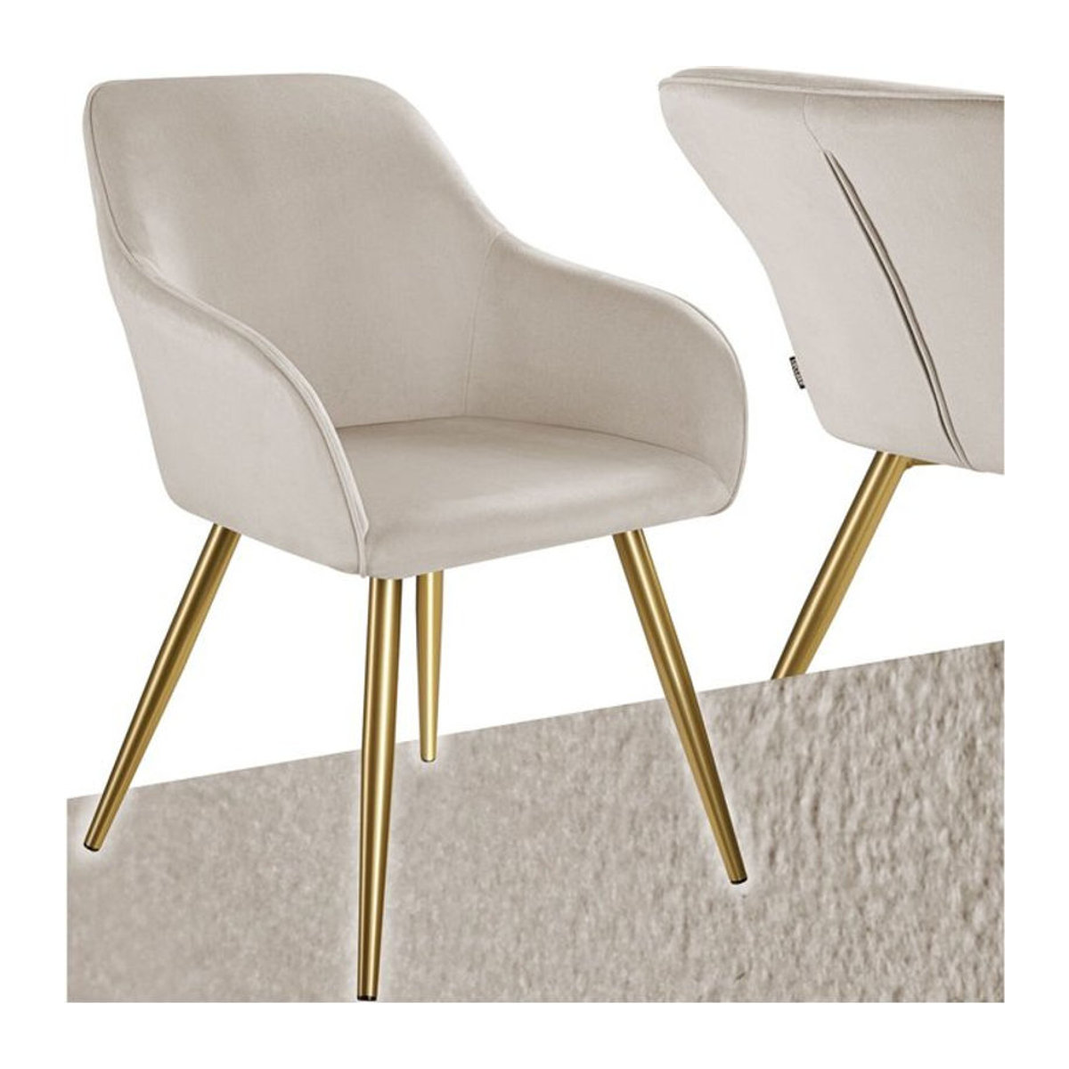 tectake Polsterstuhl in Samtoptik Beige mit Metallbeinen, B/T/H: 58 x 62 x 82 cm - Bild 1