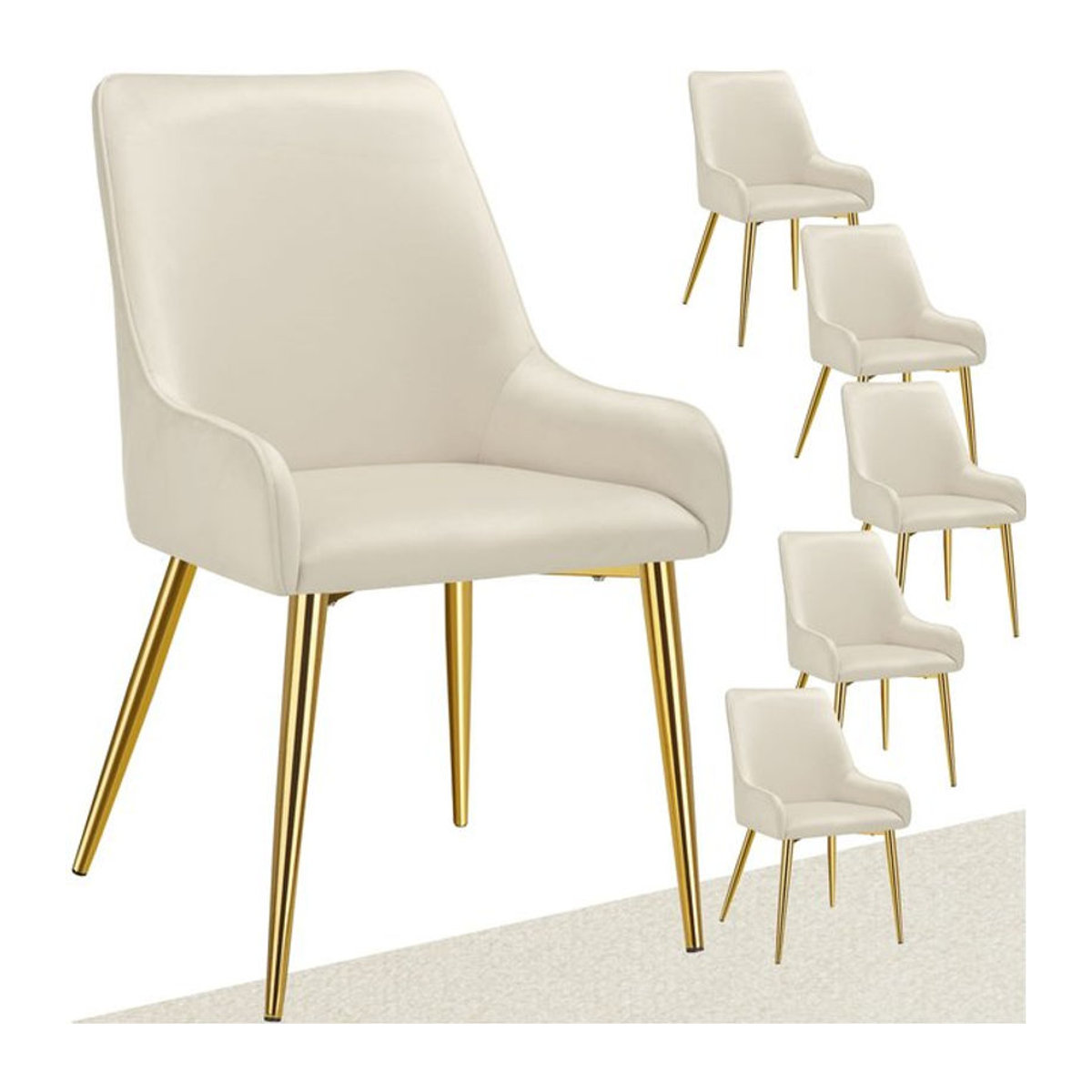 tectake Polsterstuhl in Samtoptik in Beige mit Stahlbeinen, B/T/H: 52 x 61 x 89 cm - Bild 1