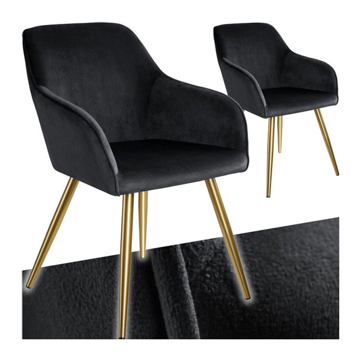 tectake Polsterstuhl in Samtoptik mit Metallbeinen, Schwarz, B/T/H: 58 x 62 x 82 cm - Bild 1