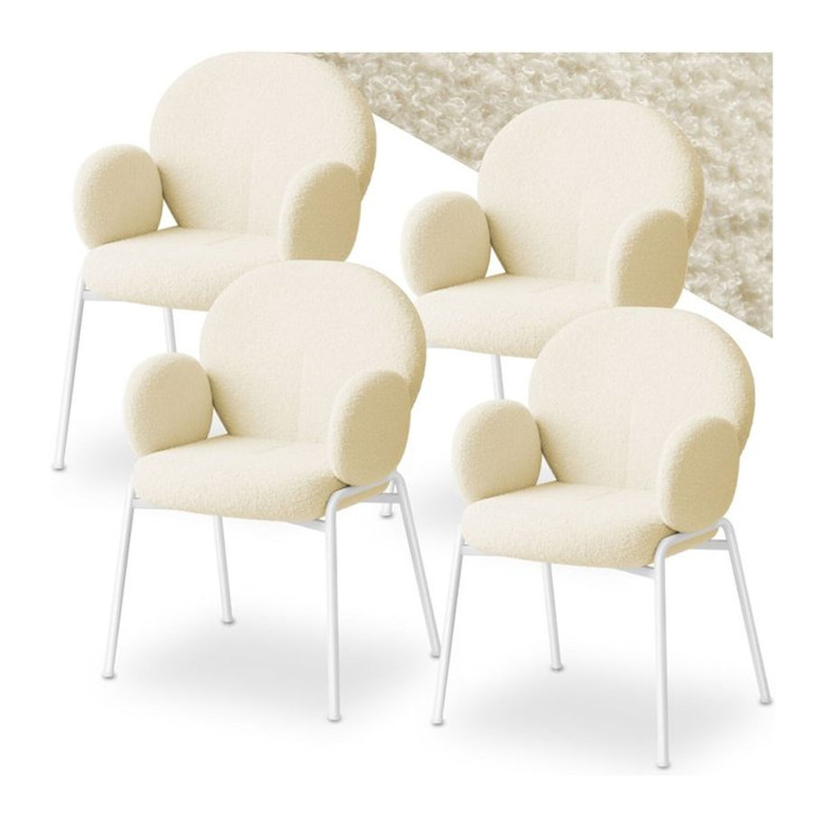 tectake Polsterstuhl in Weiß mit Bouclé-Bezug und skandinavischem Design, B/T/H: 61,5 x 62 x 90 cm - Bild 1