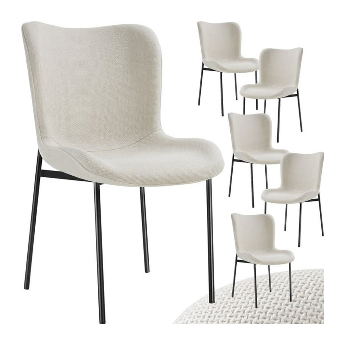 tectake Polsterstuhl Modern in Beige mit Stoffbezug und Metallgestell, B/T/H: 54 x 62 x 90 cm - Bild 1