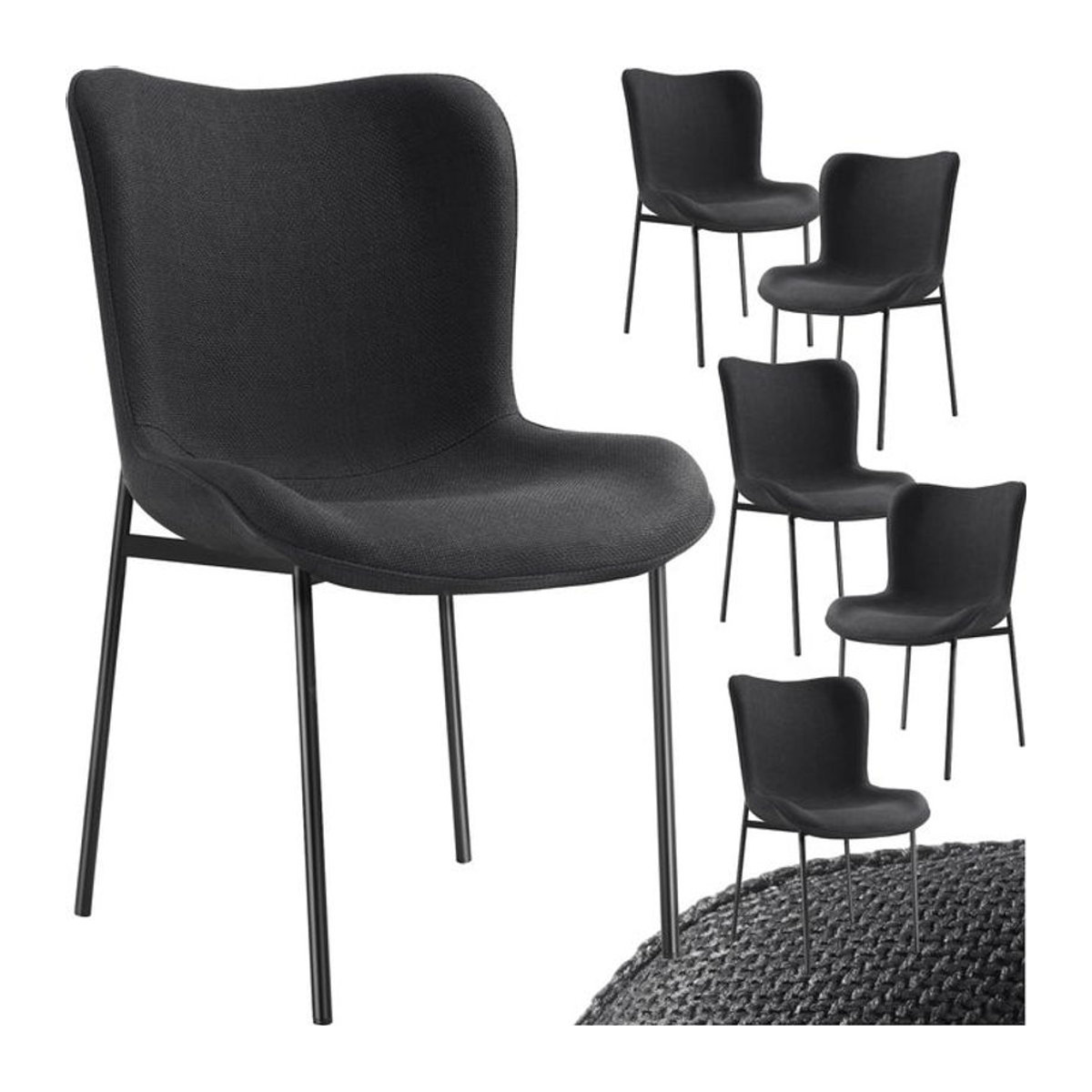 tectake Polsterstuhl Modern in Schwarz mit Stoffbezug und Metallgestell, B/T/H: 54 x 62 x 90 cm - Bild 1