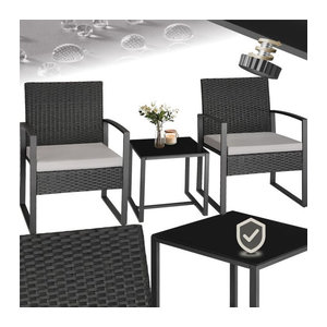 tectake Polyrattan Gartenmöbel-Set für 2 Personen in Anthrazit