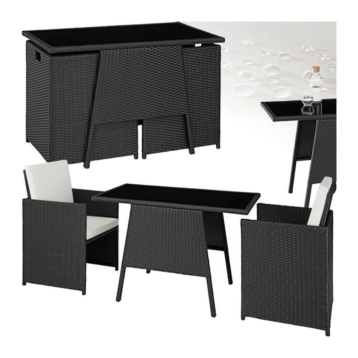 tectake Polyrattan Gartenmöbel-Set für 2 Personen in Anthrazit, UV-beständig und zusammenschiebbar - Bild 1