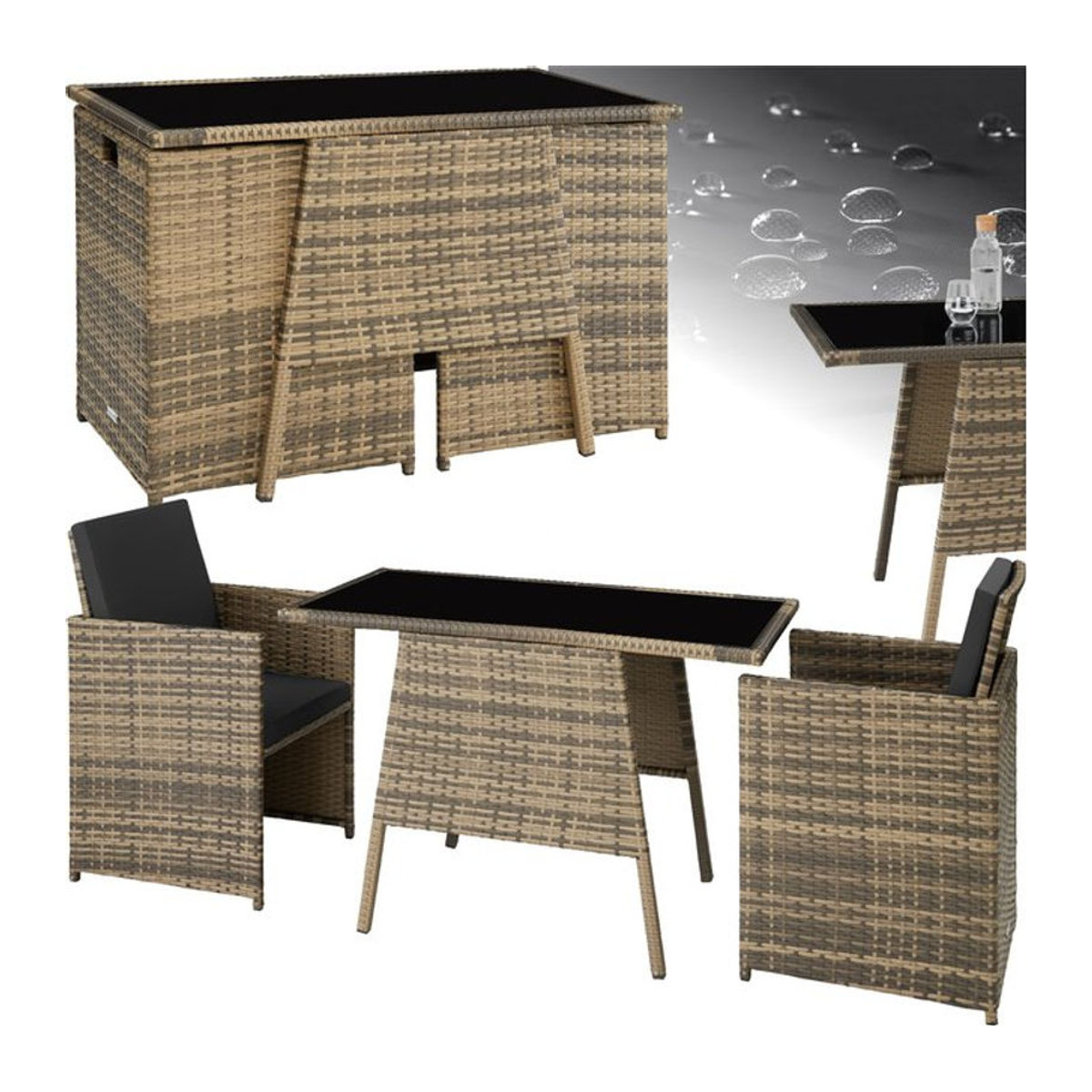 tectake Polyrattan Gartenmöbel-Set für 2 Personen in Braun, UV-beständig und zusammenschiebbar - Bild 1