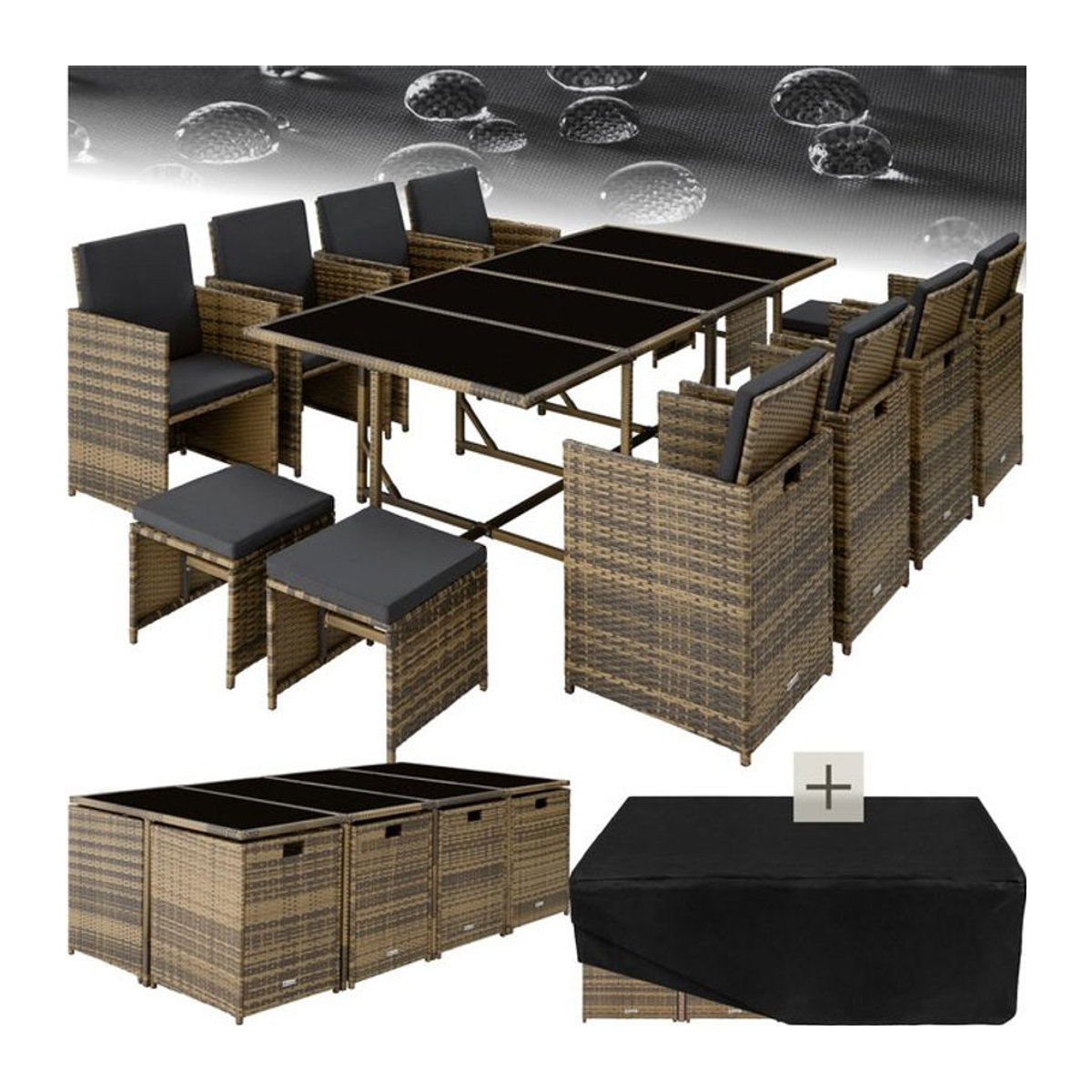 tectake Polyrattan Gartenmöbel-Set in Braun für 8 bis 12 Personen mit Schutzhülle - Bild 1