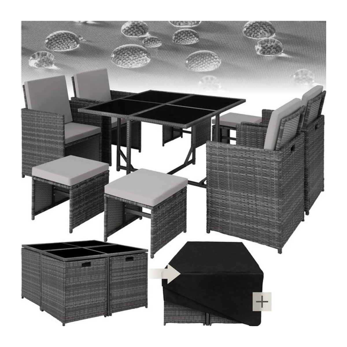 tectake Polyrattan Gartenmöbel-Set in Grau für 4 bis 8 Personen mit Schutzhülle - Bild 1