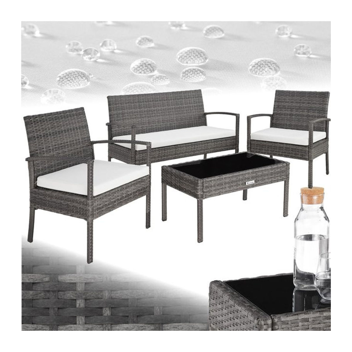 tectake Polyrattan Gartenmöbel-Set in Grau für 4 Personen - Bild 1