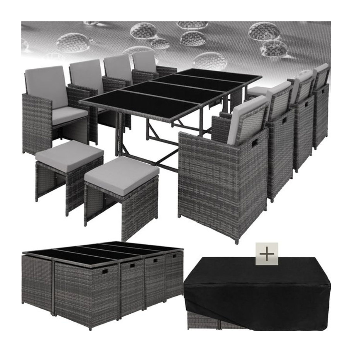 tectake® Polyrattan Gartenmöbel-Set in Grau für 8 bis 12 Personen mit Schutzhülle - Bild 1