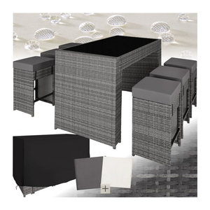 tectake Polyrattan Gartenmöbel-Set in Grau mit Aluminiumgestell und Sicherheitsglasplatte