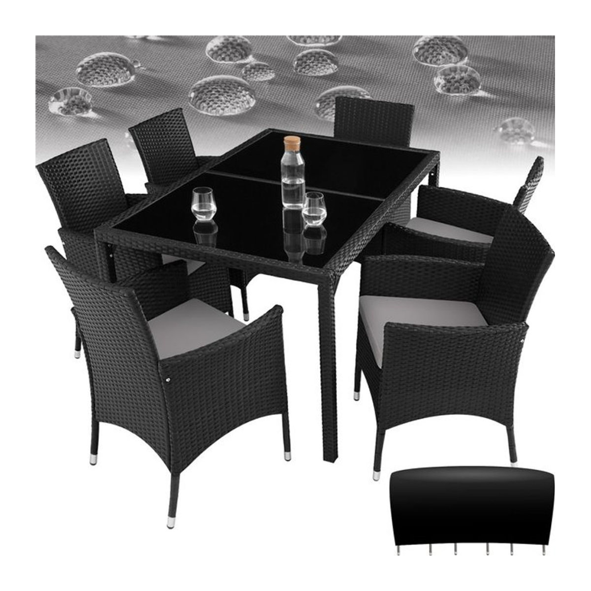 tectake Polyrattan Gartenmöbel-Set in Schwarz für 6 Personen mit UV-beständigem Rattan und Schutzhülle - Bild 1