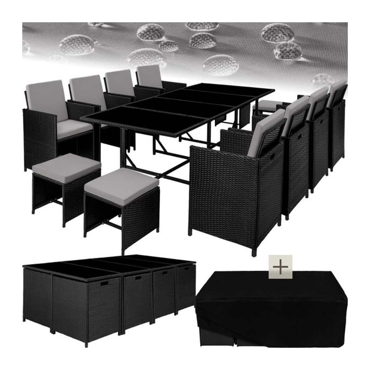 tectake Polyrattan Gartenmöbel-Set in Schwarz für 8 bis 12 Personen - Bild 1