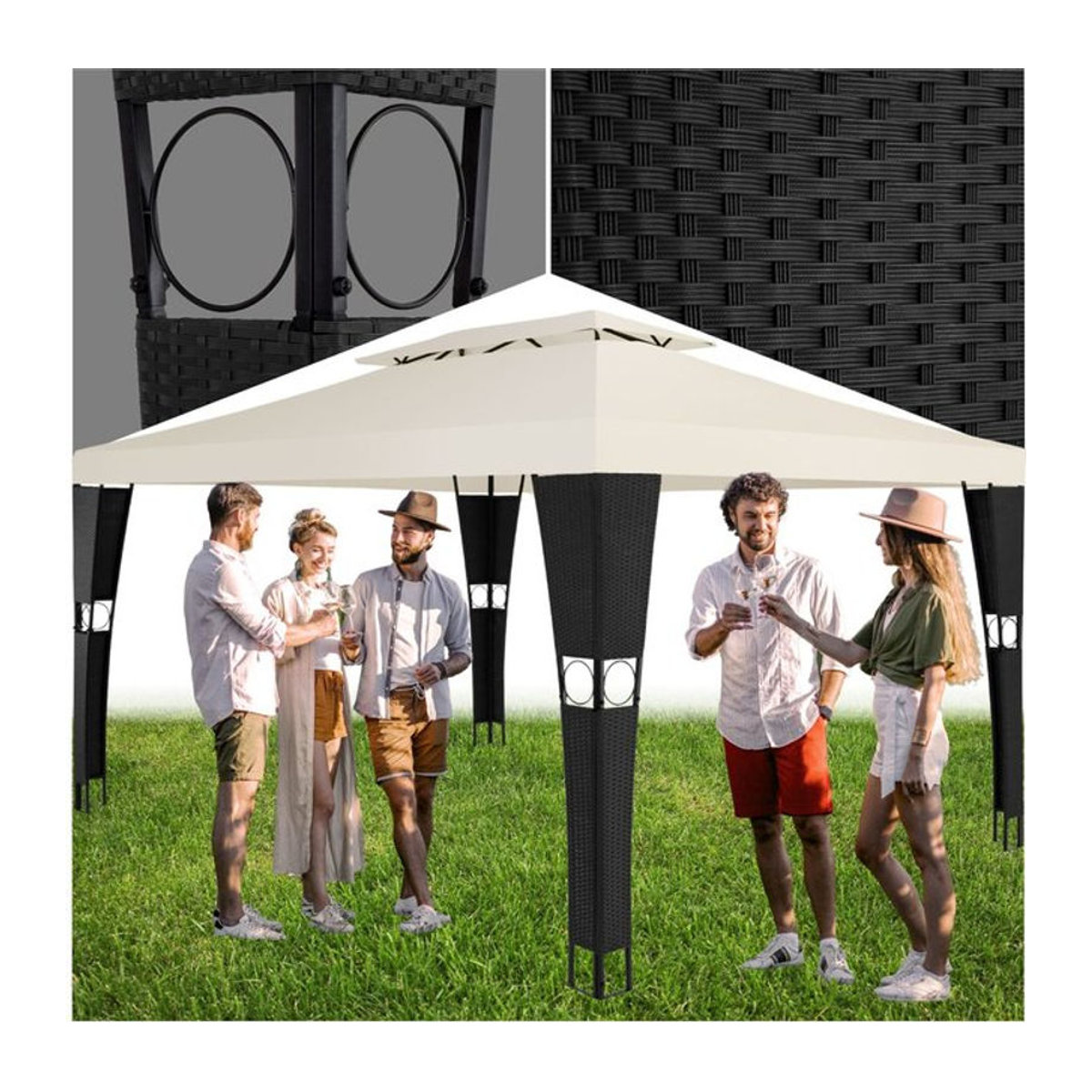 tectake Polyrattan Gartenpavillon mit Doppeldachsystem B: 400 cm, T: 300 cm - Bild 1