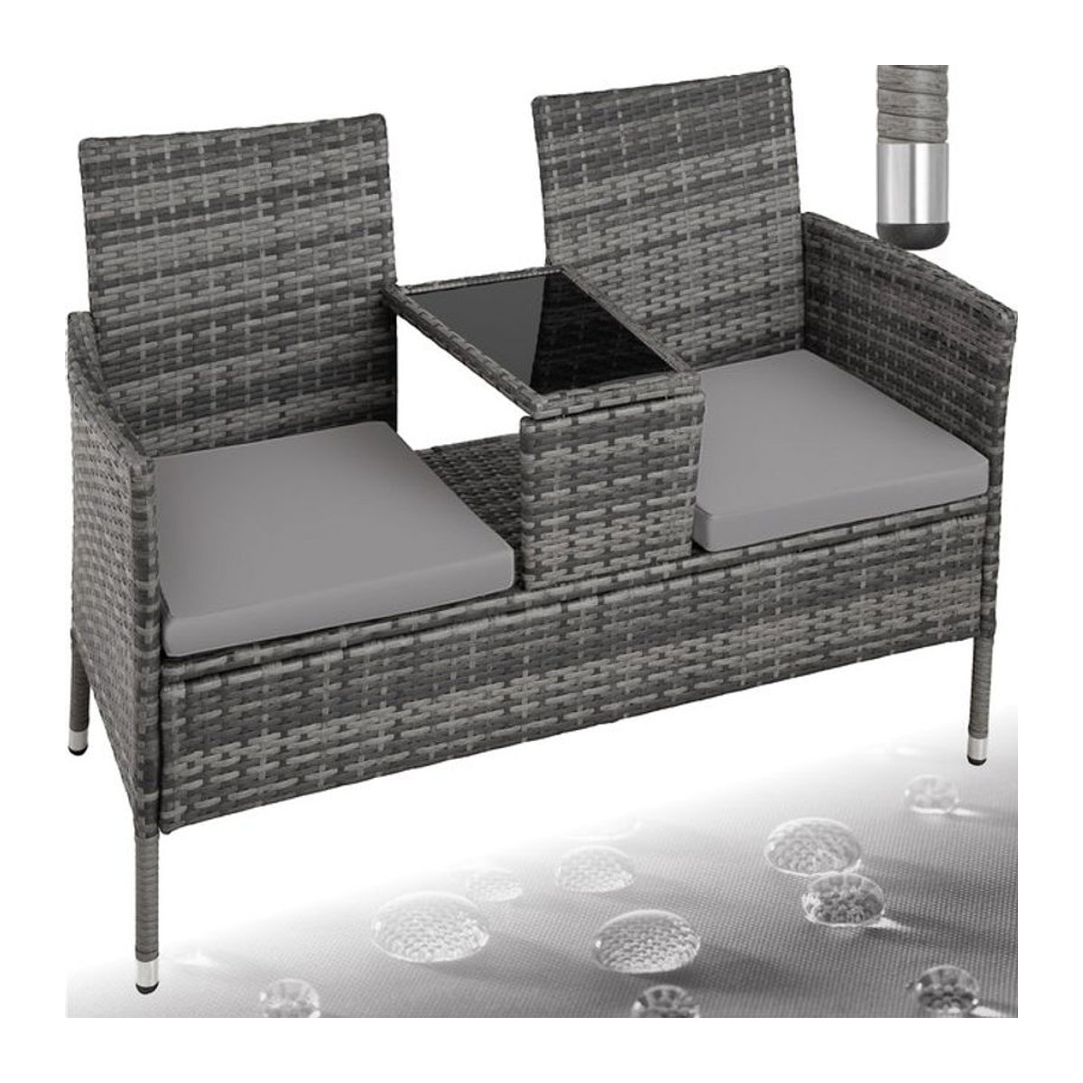 tectake Polyrattan Gartensitzbank 2-Sitzer in Grau, UV-beständig, B/H/T: 131 x 82 x 59 cm - Bild 1