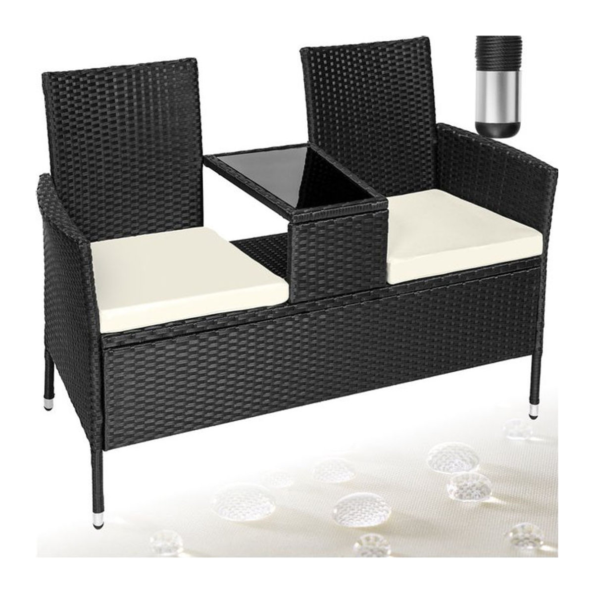 tectake Polyrattan Gartensitzbank 2-Sitzer in Schwarz, B/H/T: 131 x 82 x 59 cm - Bild 1