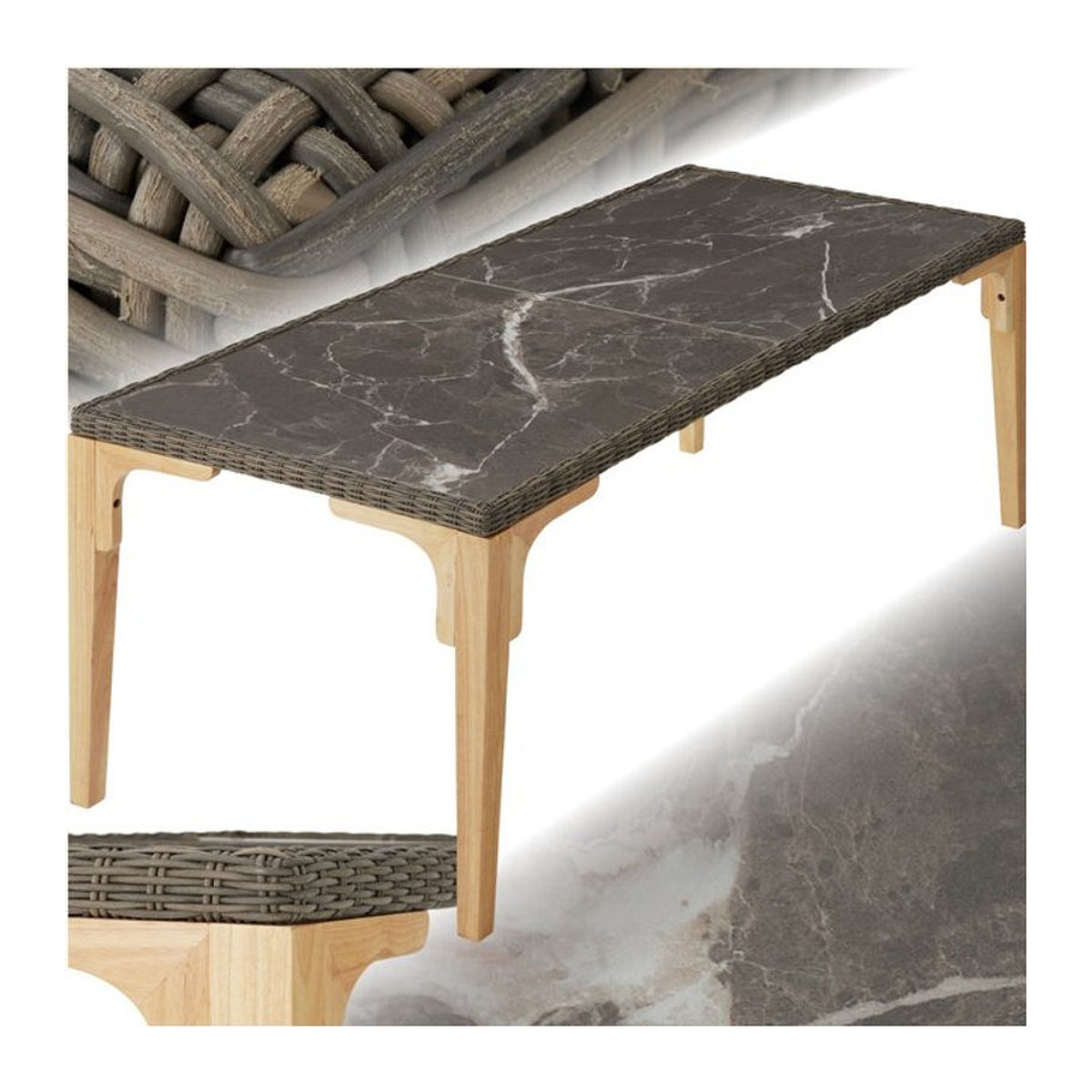 tectake Polyrattan Gartentisch in Braun mit Aluminium-, Holz- und Keramikgestell, B/T/H: 196 x 87 x 76 cm - Bild 1