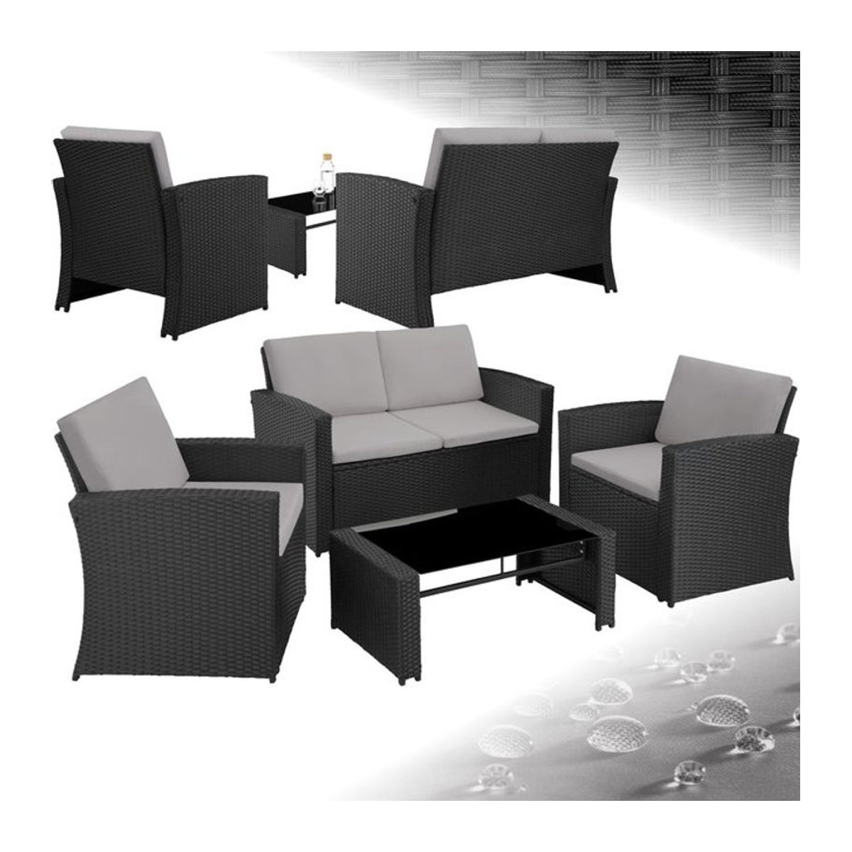tectake Polyrattan Lounge Set für 4 Personen in Anthrazit mit Glastisch - Bild 1