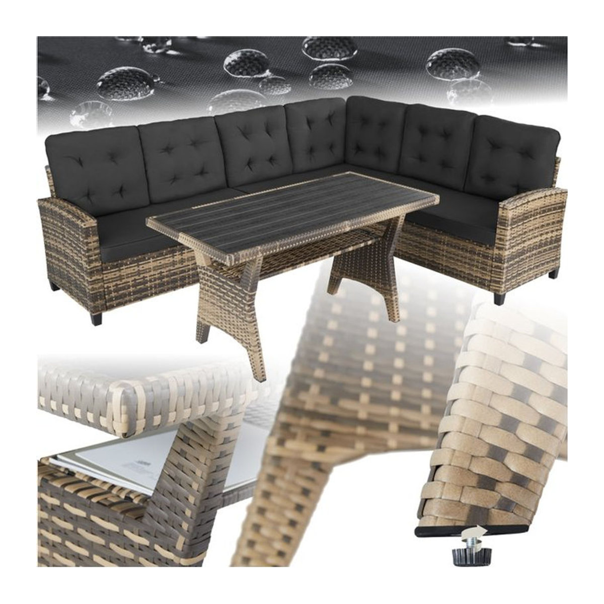 tectake Polyrattan Lounge Set für 6 Personen in Braun mit Tisch - Bild 1