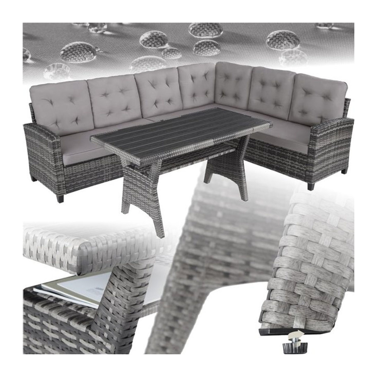 tectake Polyrattan Lounge Set für 6 Personen in Grau mit Tisch und UV-beständigem Rattan - Bild 1