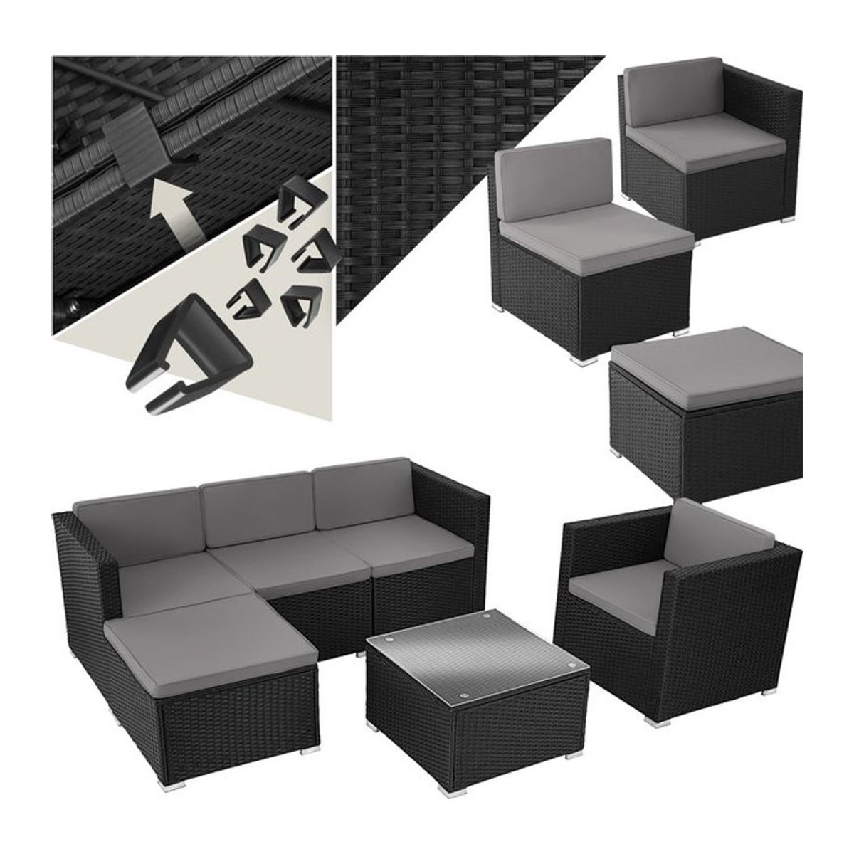 tectake Polyrattan Lounge Set in Anthrazit für 4 bis 5 Personen aus Rattan und Stahl - Bild 1